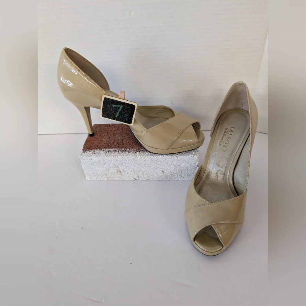 Talbots Shoes Cream Peep Toe Slight Platefom 5 Inches Heels 7W